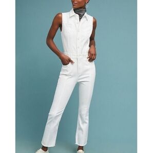 Anthropologie Pilcro White Denim Coverall Jumpsuit 14
